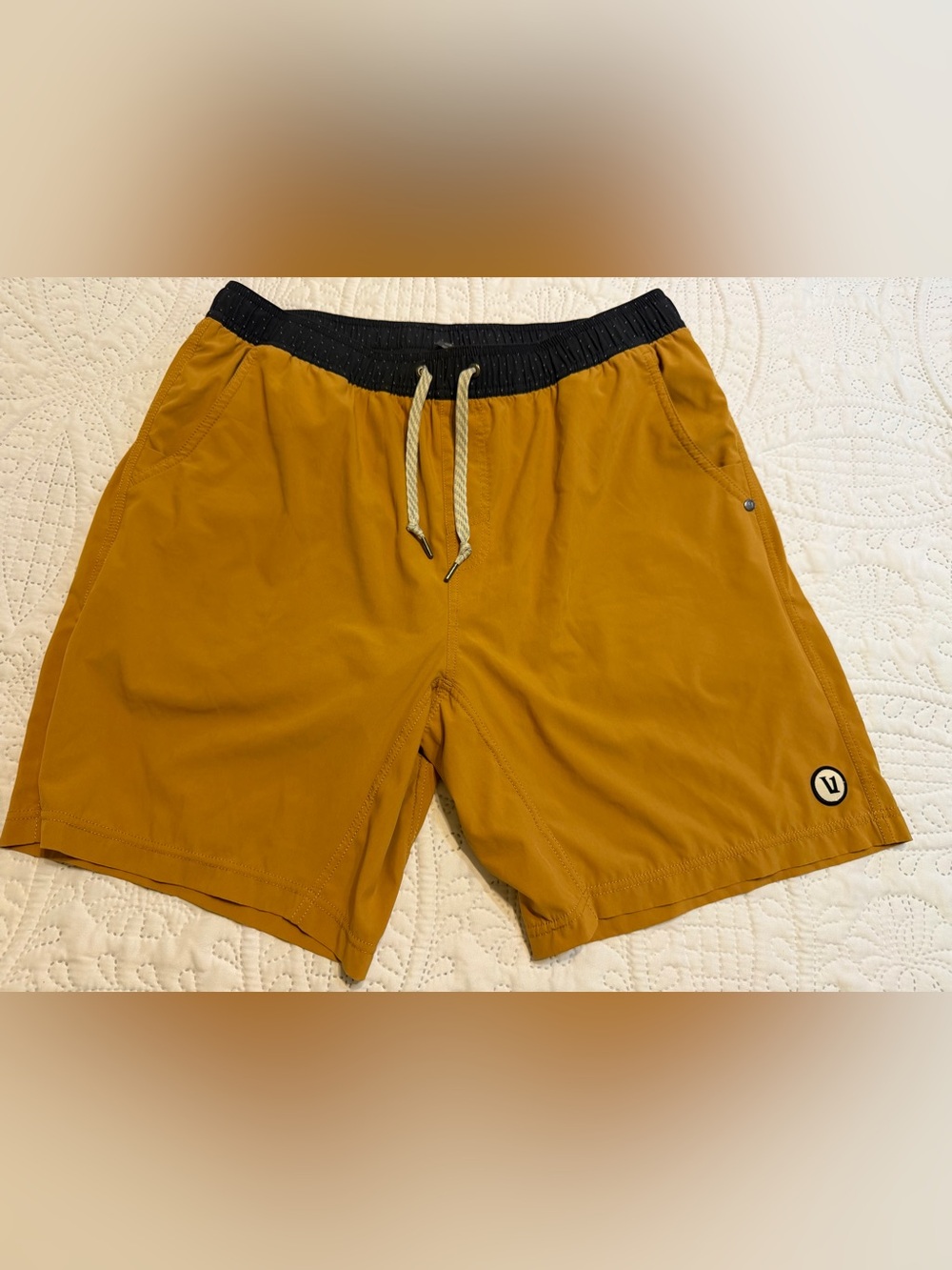 Viori Men's Mustard Swim Board Shorts with Contrast Waistband
